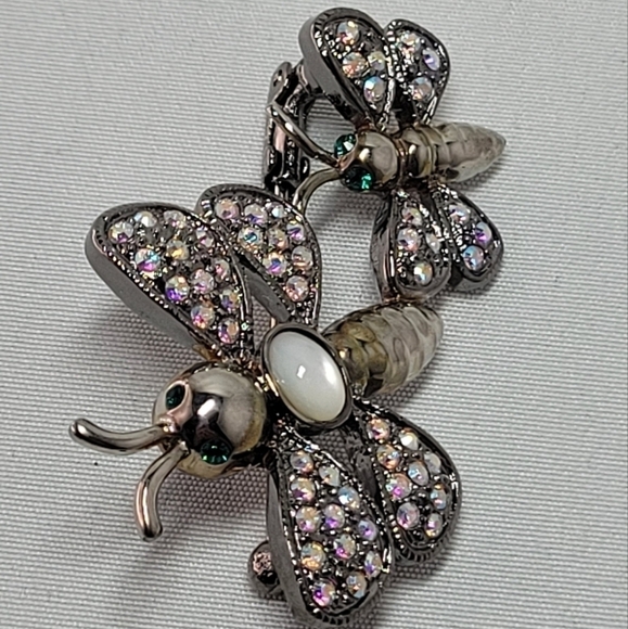 Vintage Butler Aurora Borealis rhinestone dragonfly brooch pin silver tone - Picture 2 of 11